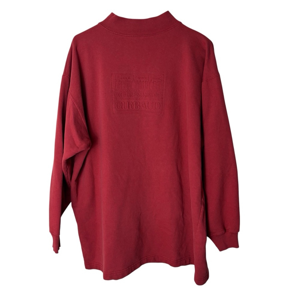 Marithe Girbaud Francois red unisex mock neck sweatshirt with textured spell out
